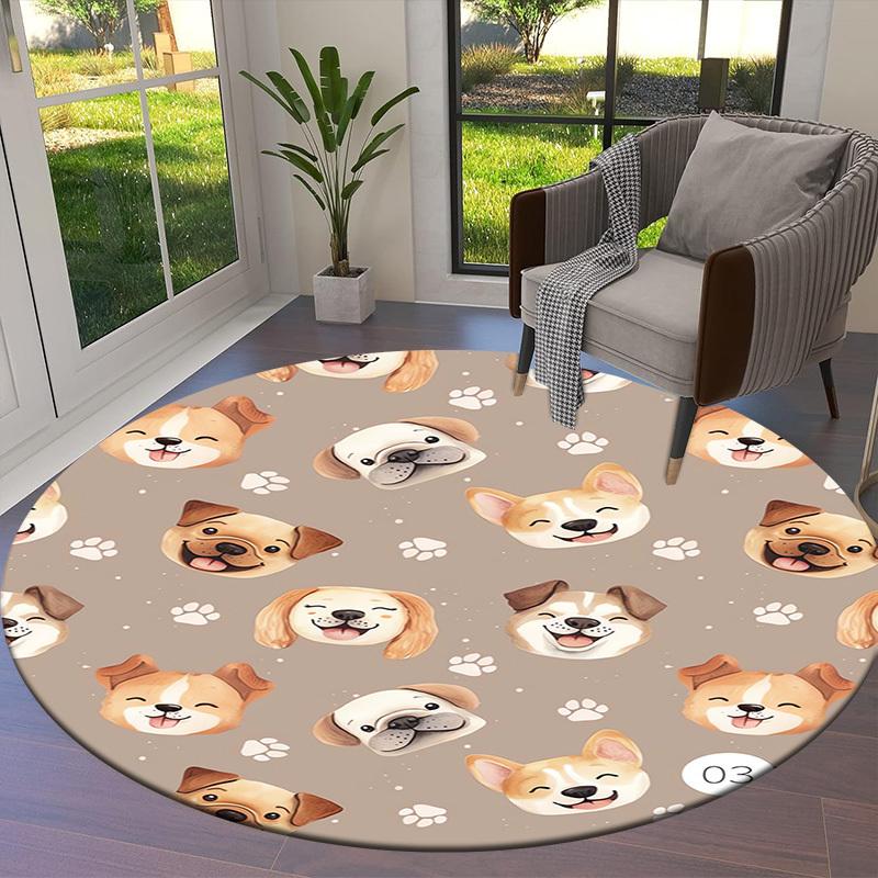 1pc Dogs with happy expressions Round carpet, Perfect for Decorating Chairs, Living Rooms, Or Bedrooms, for Living Room.123