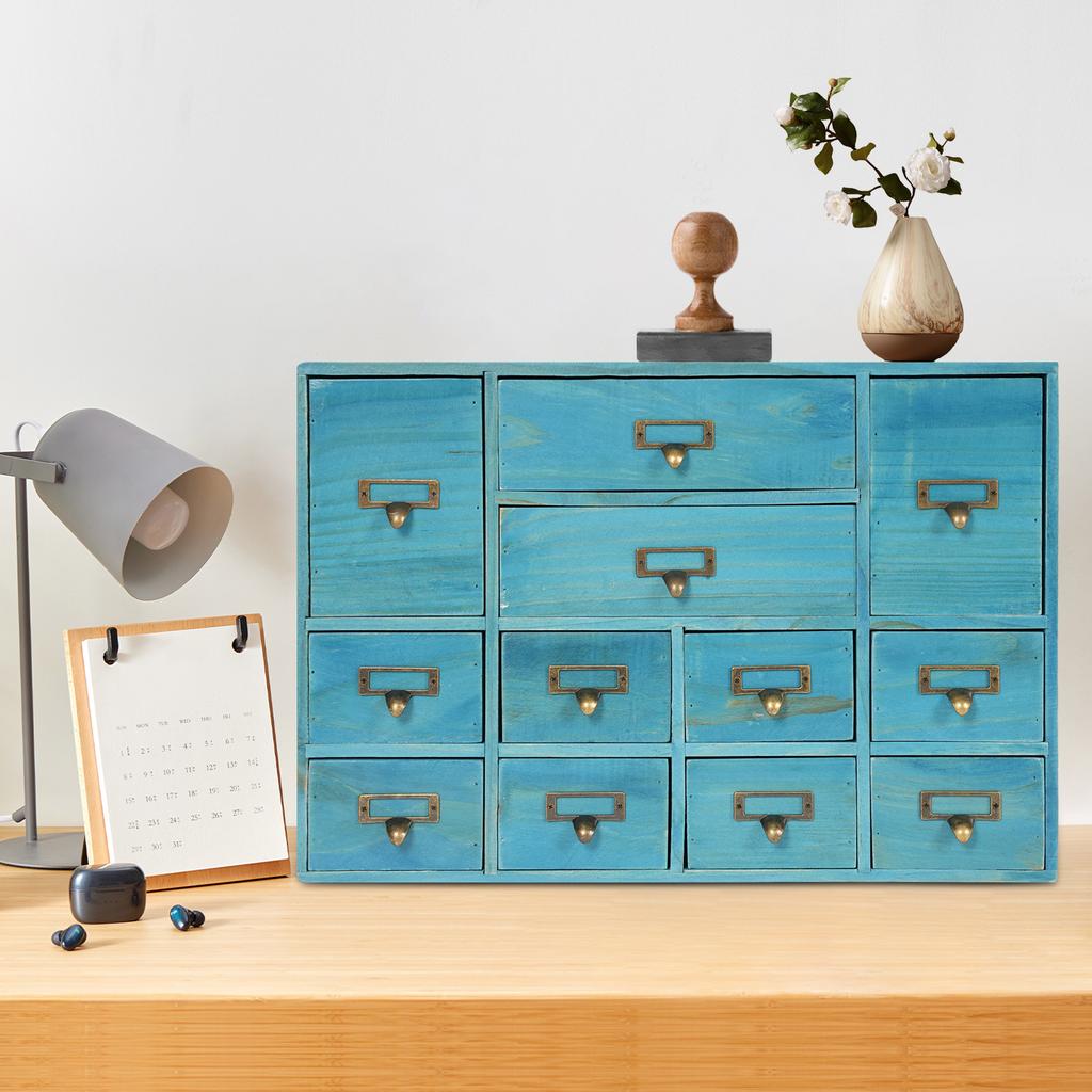 12 Drawers Storage Box,Brown/Black/Pink/Blue Rectangular Drawers Organizer Tabletop 51*10*35cm for Home,Office