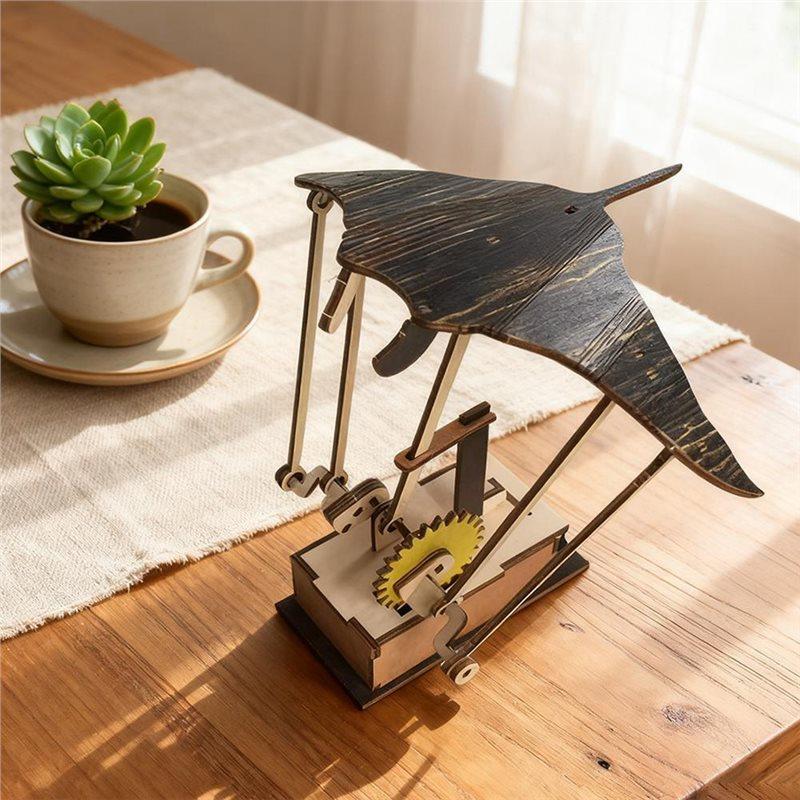Ornement Animal Mécanique Fabriqué à la Main de Qualité Supérieure Artisanale Raie Manta en Bois Automate Manivelle Kinetic Puzzle Cinétique DIY Décorations