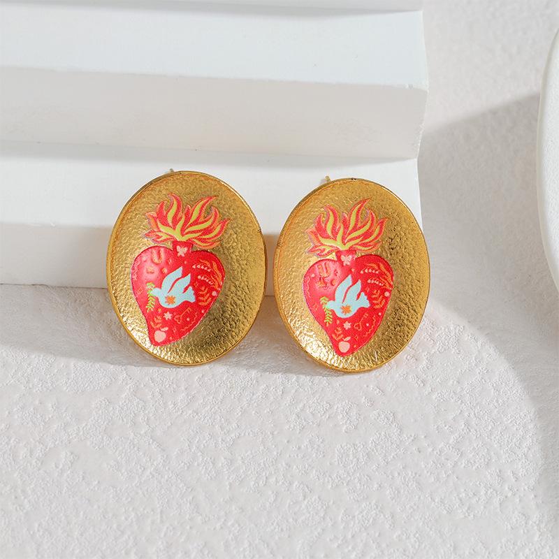18K Gold Fashionable Geometric Heart Earrings for Women - European & American Style