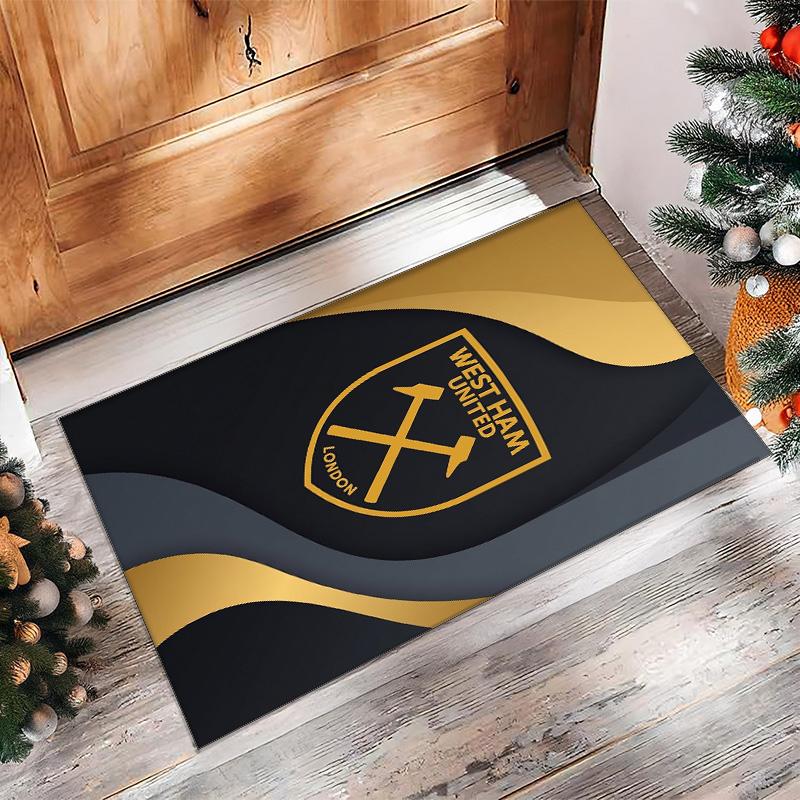 Tappeto in Velluto di Cristallo con Stampa del West Ham United Football, Comodo Assorbente d'Acqua Antiscivolo Tappeto per Pavimenti Interni