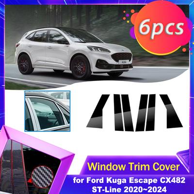 Capac Ornament Geam Ușă pentru Ford Kuga Escape CX482 ST-Line ~2024 Fibra de Carbon Crom Autocolant Montanți Stâlpi Decal Accesorii