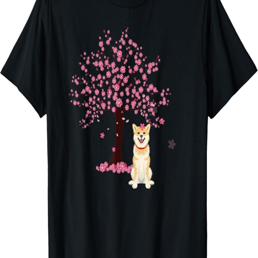 Cute Shiba Inu Dog Cherry Blossom Sakura Flower T-Shirt