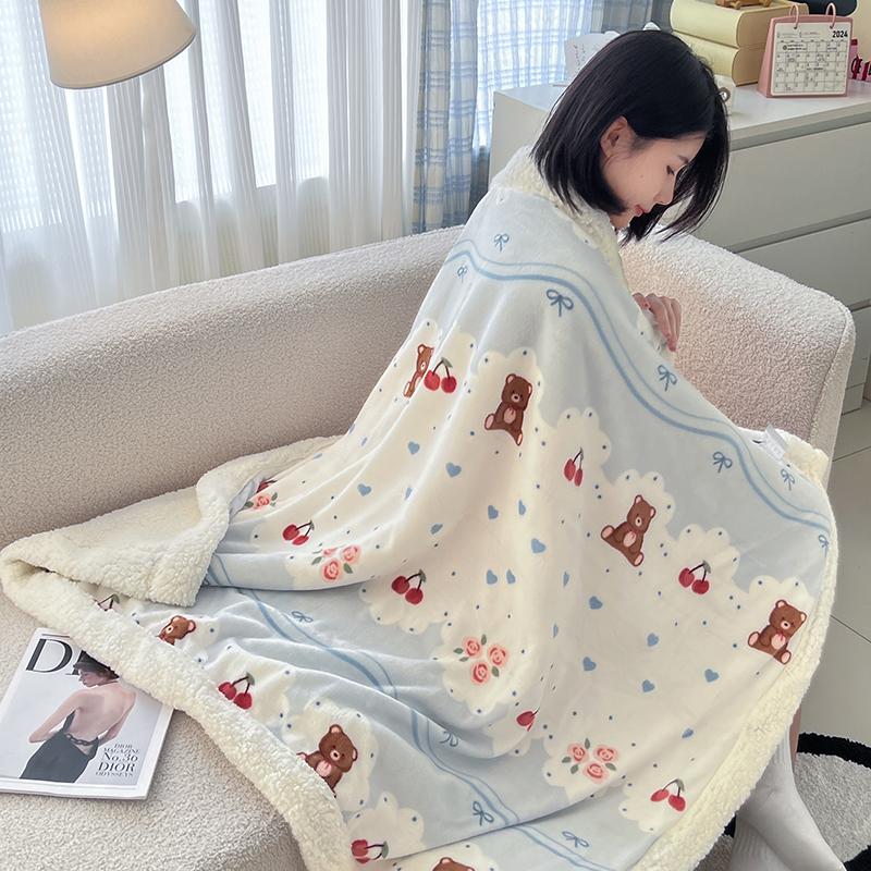 Pink Plaid Thick Blanket Girls Childrens Room Cute Cartoon Animal Bed Blanket Adults Home Travel Autumn and Winter Warm Blankets