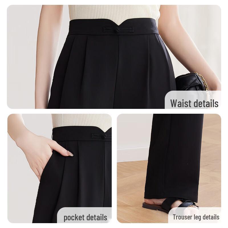 Women's Oriental Style Disc Buckle Straight-Leg Trousers