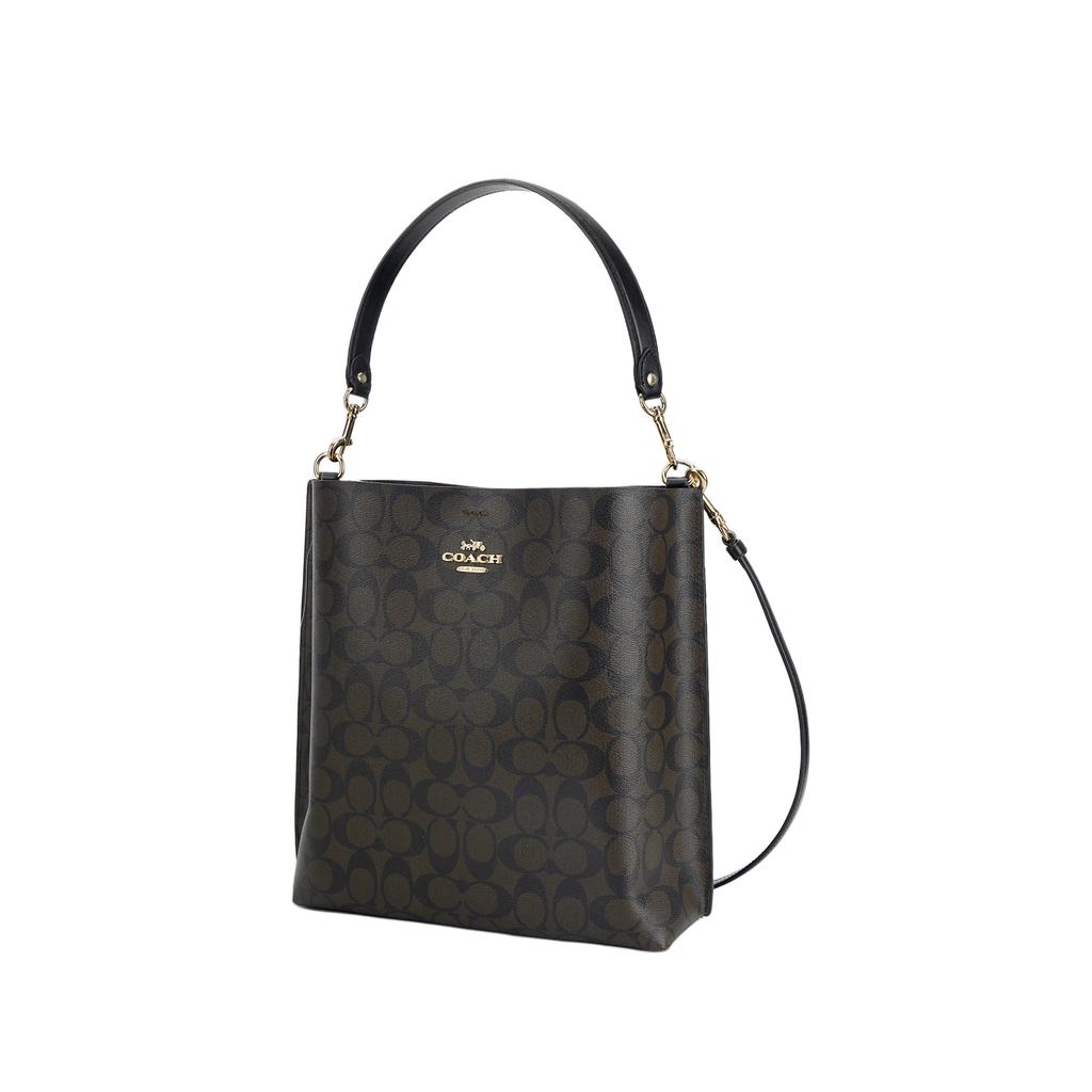 Coach Mollie Classic Monogram Signature Coated Canvas With Smooth Leather Bucket Bag Women bags Brown Black CA561-IMAA8