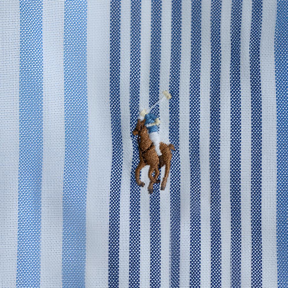Polo Ralph Lauren Ss24 Gestreiftes Oxford Langarmhemd mit gesticktem Pony-Logo Herrenhemden Blau 710791531003