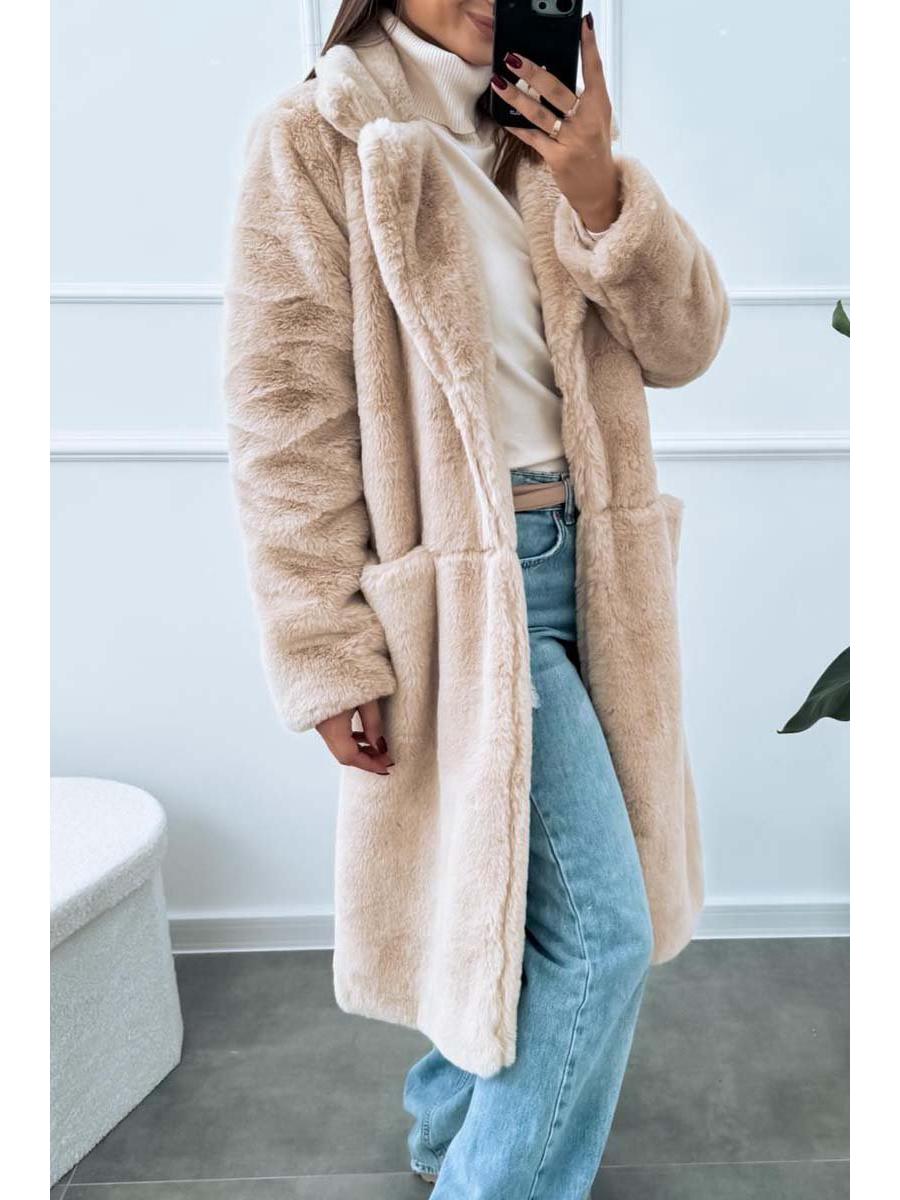 

2024 Осень/Зима Европейское и Американское Свободное Однотонное Плюшевое Пальто с Карманами 3XL абрикосовый