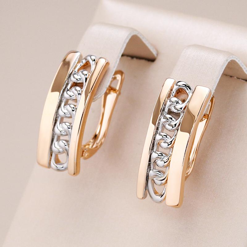 Square Curb Chain Earrings For Women Rose Gold Color Mix Wide English Earrings Modern Party Daily Jewelry