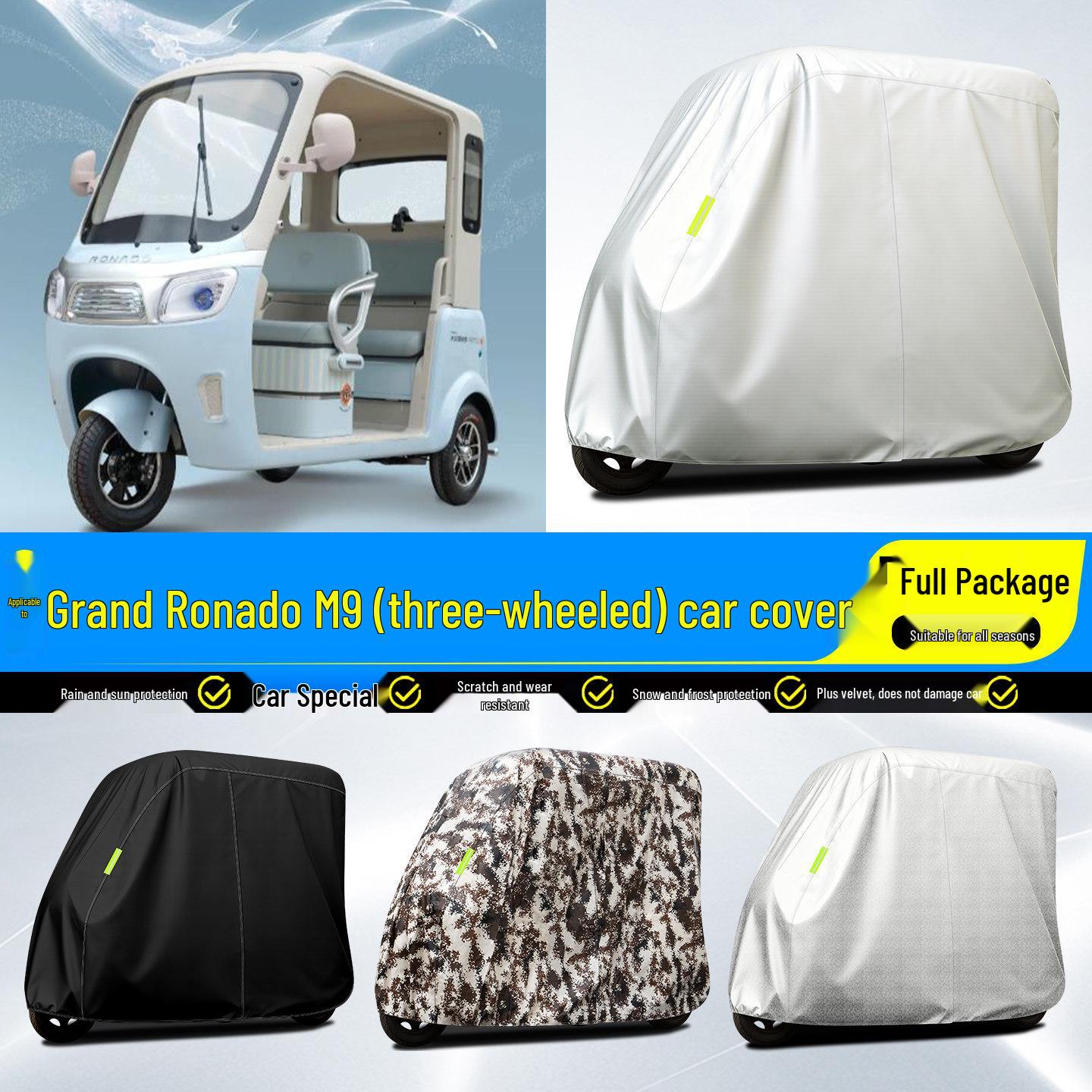 

Daan Ronaldo AITO M9 Electric Tricycle Rain & Sun Canopy Cover with Decorative Accessories Aluminum Silver Checkered