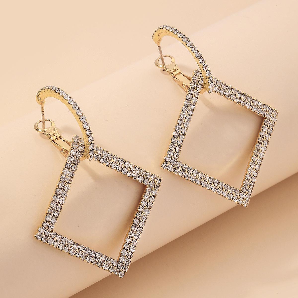 

Silver Needle High-End Geometric Diamond Hoop Earrings for Women