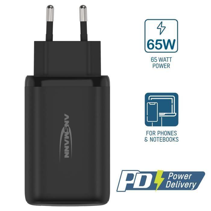 Chargeur USB 3 Ports 65 W - ANSMANN - Chargeur USB Quick Charge 3.0 Power Delivery Profil 4