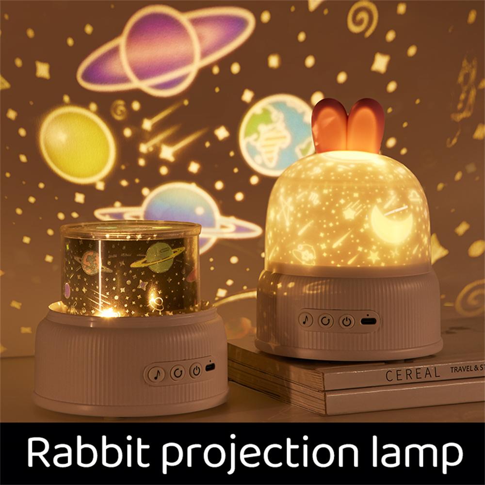 

Rabbit Projection Lamp LED Rotating Atmosphere Night Light with Remote Control Music Box Creative Birthday Gift Blue