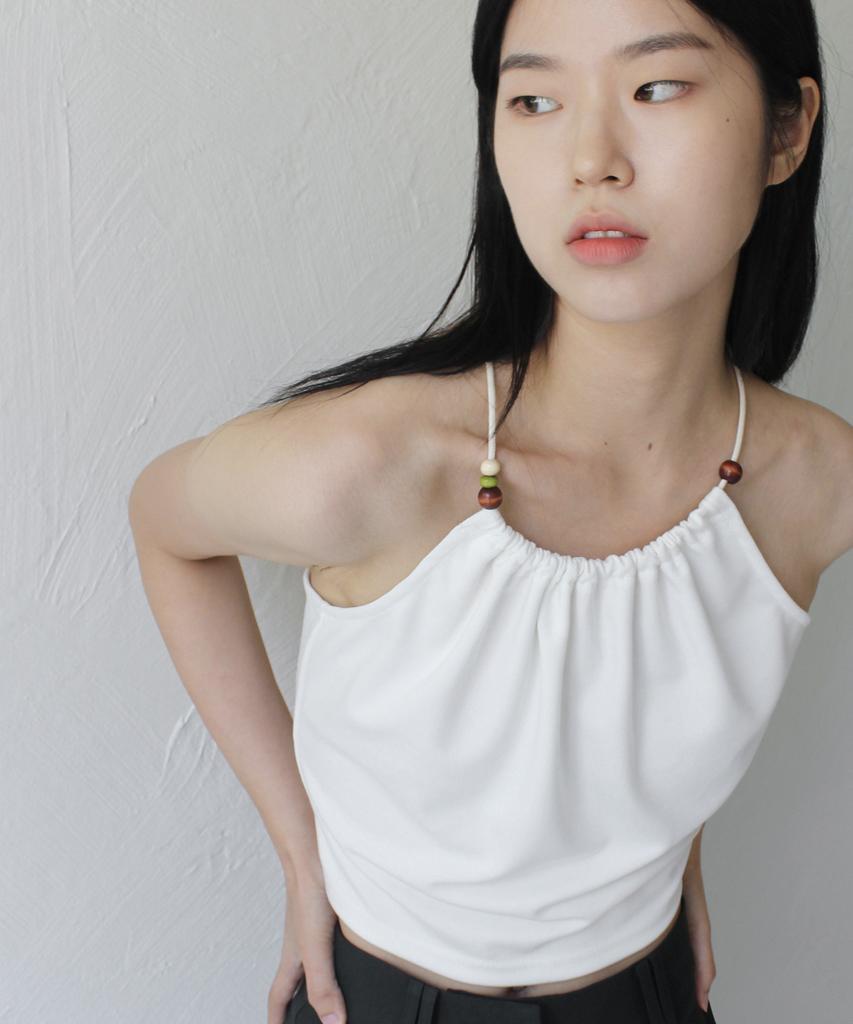 RUBATI Halterneck Wooden Beads Top (Ivory)