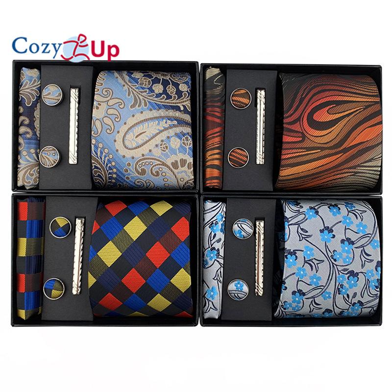 Cozy Up 6 Pieces Set Paisley Men's Tie Including Tie Square Scarf Cuff Tie Clip Gift Box
