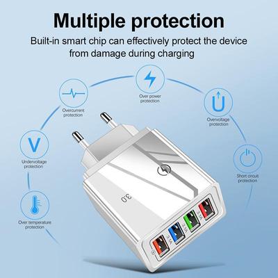 Caricabatterie da viaggio con spina UE da muro per telefono, 4 porte, 5 V, 3 A, per iPhone, Samsung, Xiaomi, Redmi, adattatore di alimentazione