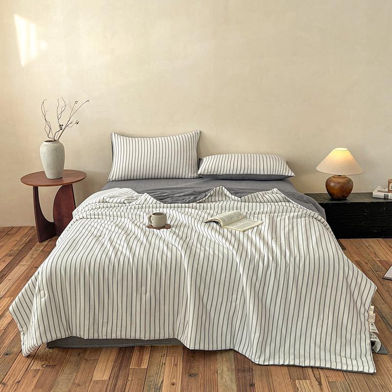Class A Yarn-Dyed Striped Cotton Quilt - Machine Washable, Breathable, Skin-Friendly Summer Blanket