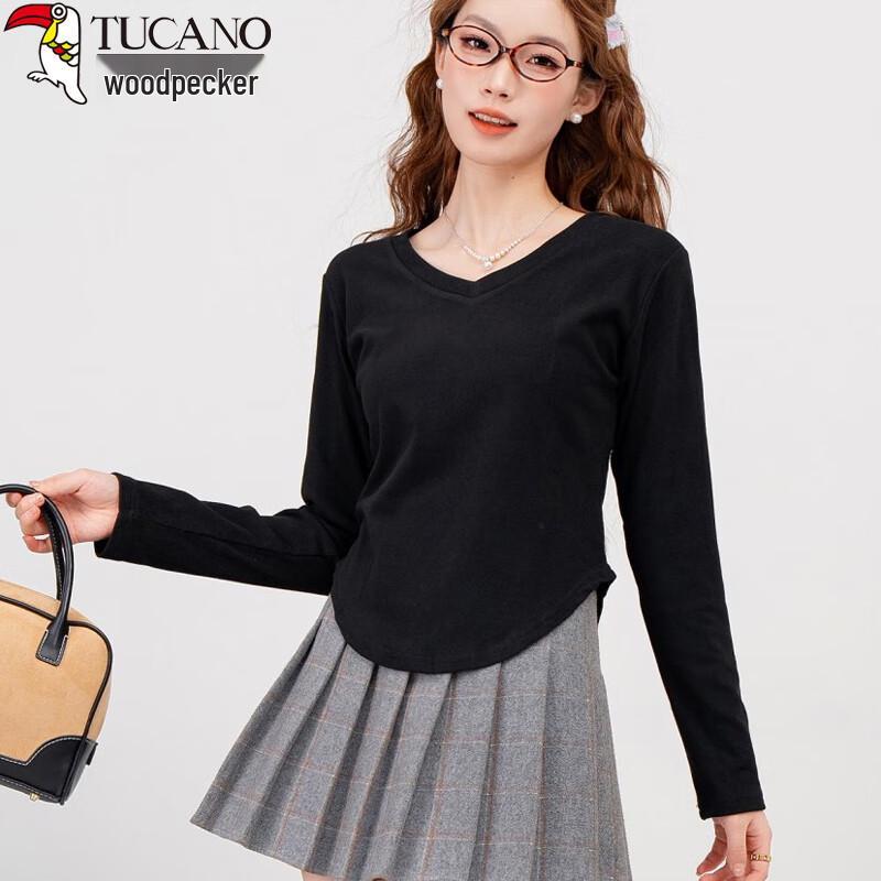 Woodpecker Women's V-Neck Pure Cotton Long-Sleeve Base Layer Tee