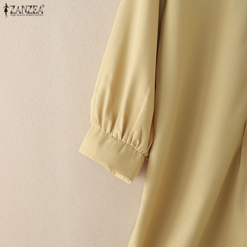 ZANZEA Women Casual Round Neck Solid Color Loose 3/4 Sleeve Shirt Dress