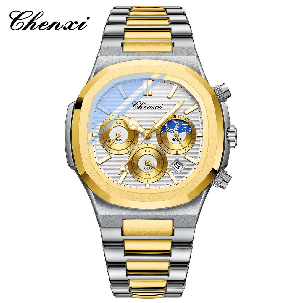 CHENXI Casual Business Men's Watches Sports Waterproof Chronograph Moonphase Multifunction Quartz Men's Watches Gifts