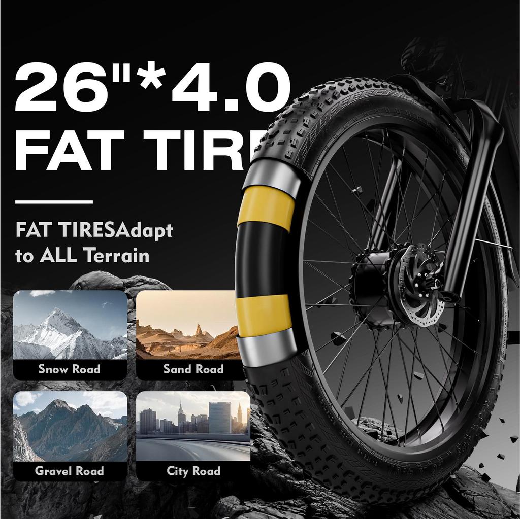 TIFGALOP adult electric bike, 26-inch mountain bike, 1500W motor, 52V 21Ah battery, 40-80 km range, dual shock absorbers, dual drive