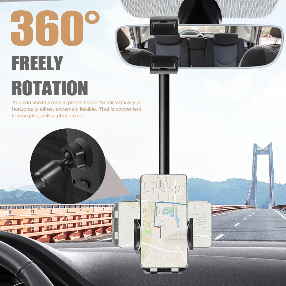 Universal Car Rearview Mirror Cell Phone Holder 360 Degree Rotation GPS Navigation Auto Cell Phone Mount