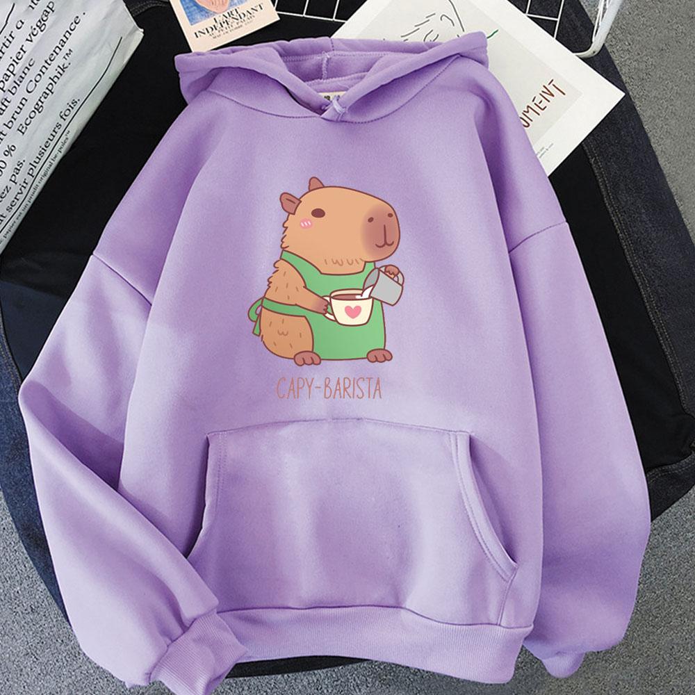 Cute Capybara Barista Making Coffee Hoodie With Hooded Harajuku Kawaii Sweatshirt Anime Print Cartoon Clothes Sudaderas Hoody