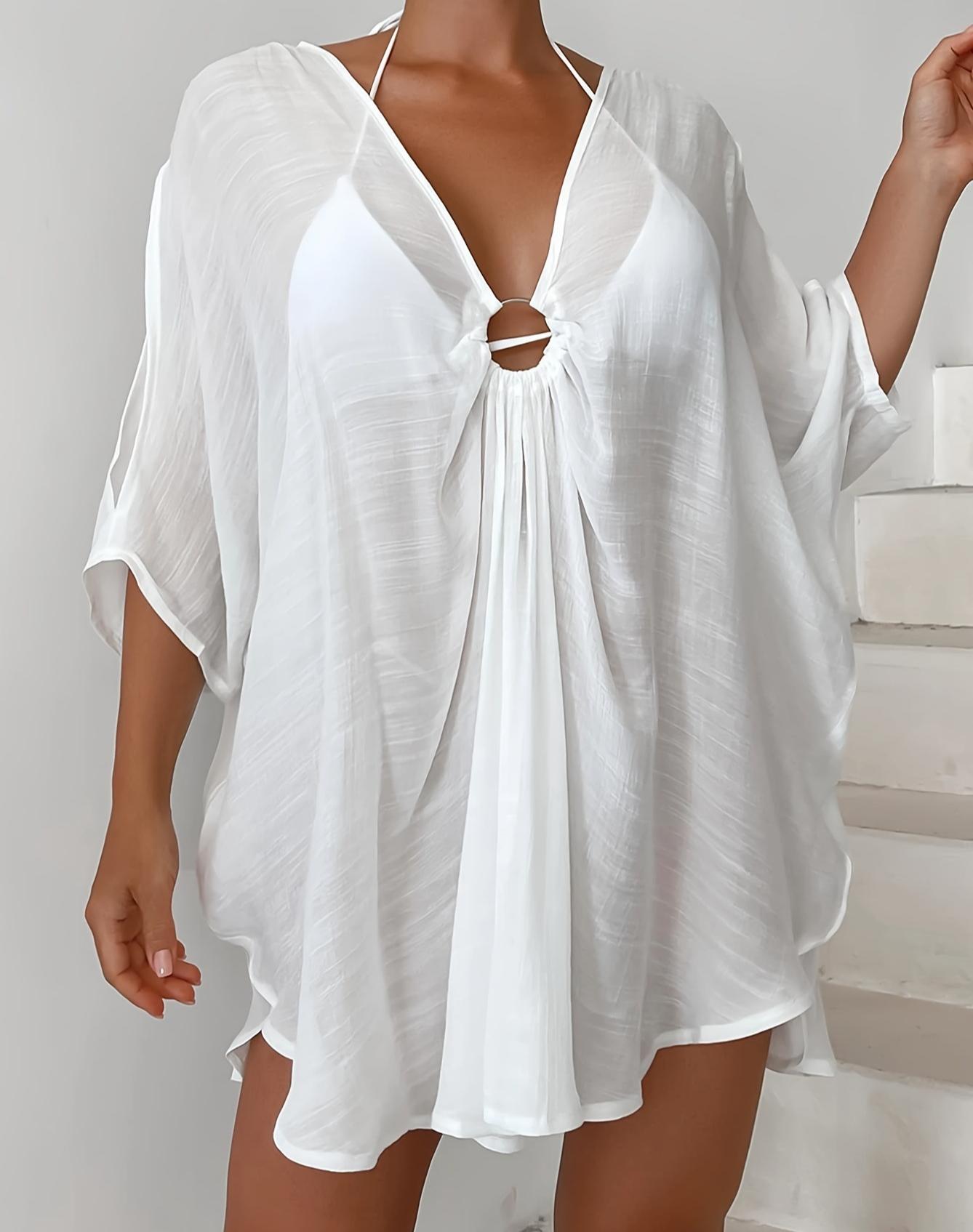 

Women Summer Loose Casual Beach Cover-up Irregular Swimsuit Holiday Sun Protection Shirt Cover Up Swimwear One Size білий