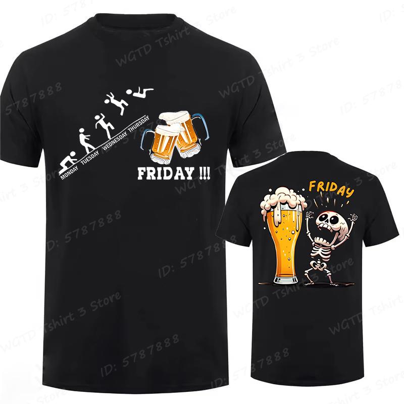 Funny Skeleton Enjoying Friday Beer Day Print TShirt Finally Friday for Drink Lover Tees Gifts Short Sleeve Tops Mens Clothing