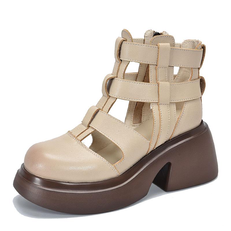 Fashion GKTINOO Women Sandals Summer Zipper Gladiator Boots Thick Soled 100% Genuine Leather Shoes Woman Handmade Platform Sandals