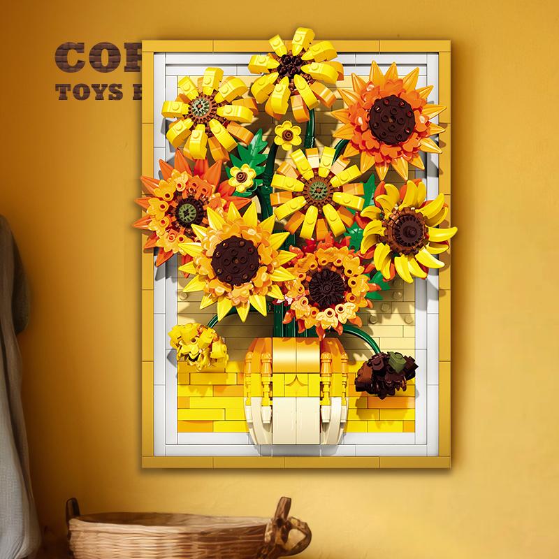 Non-Toxic Sunflower Brick Art Frame Kit Bouquet Diy Toys New Decoration 3D Picture Building Blocks Flowers Diy Children Friend Christmas Gifts