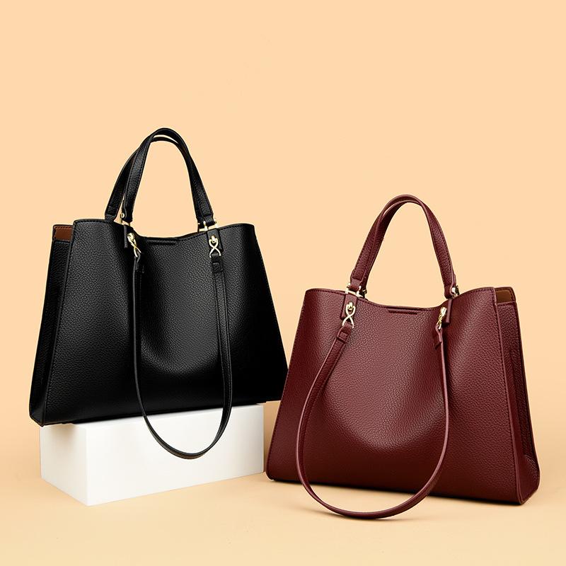 Portable Tote Bag Women's New Large-capacity Shoulder Bag Soft Leather Fashionable and Simple Commuter Messenger Bag
