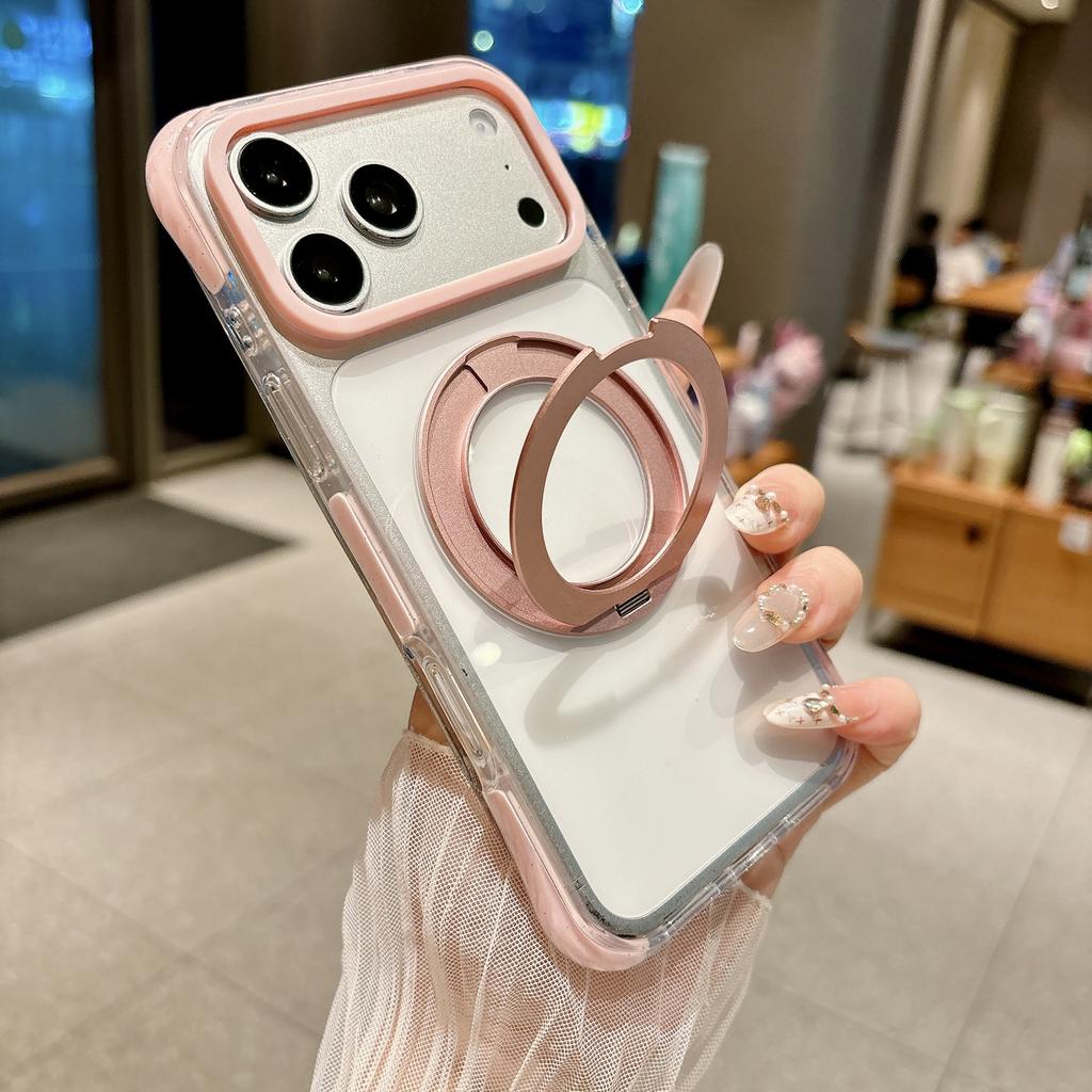 New four-corner airbag ice crystal rotating magnetic suction bracket iPhone 17Pro mobile phone case acrylic apple 16 case