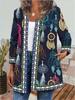 Women's Crew Neck Long Sleeve Cardigan Oversized Vintage Ethnic Print Plus Size Open Front Jacket Casual Outerwear