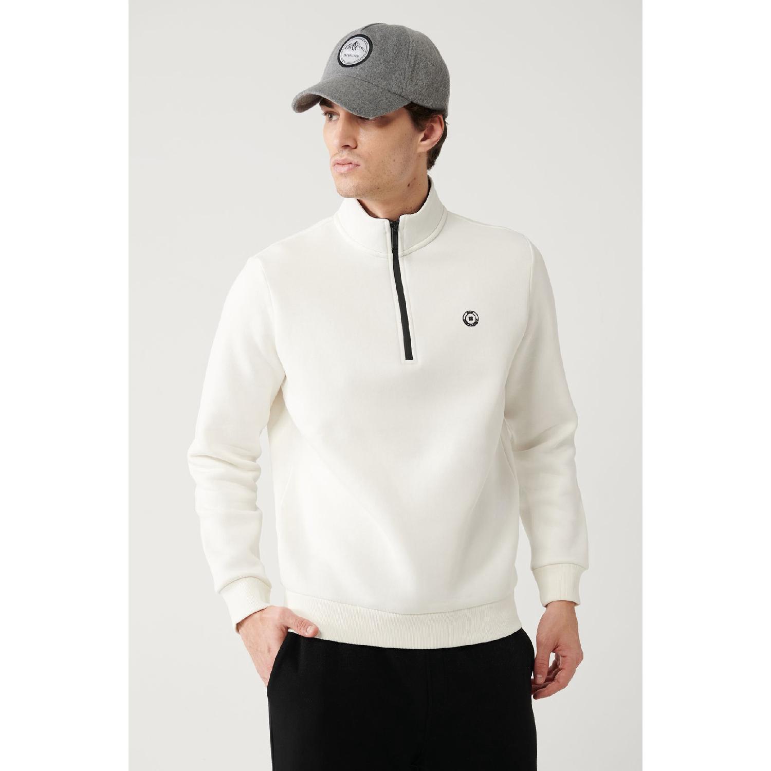 

Men s White Stand-up Collar Zippered Ribbon 3 Thread Sweatshirt E001020 S синий