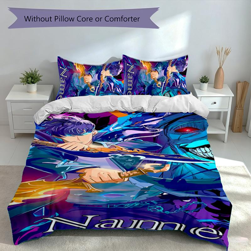3pcs Custom Name Solo Leveling Bedding Set,Includes 1 Duvet Cover and 2 Pillowcases,All-season Bedroom Decor