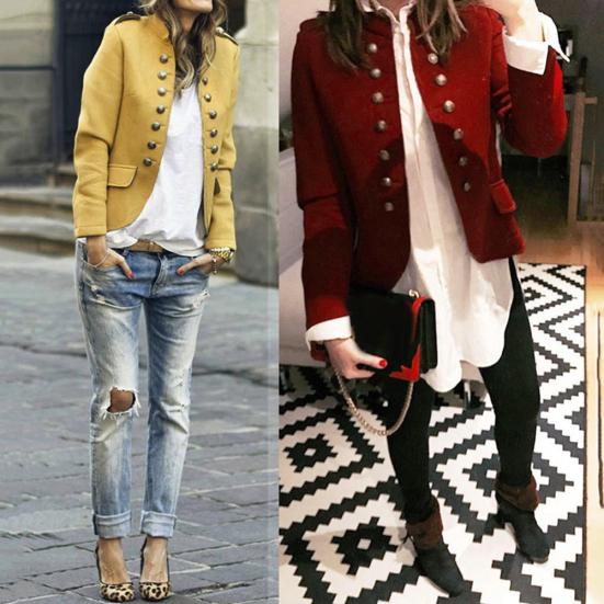 Módní jednobarevné dvouřadé dámské sako s dlouhým rukávem