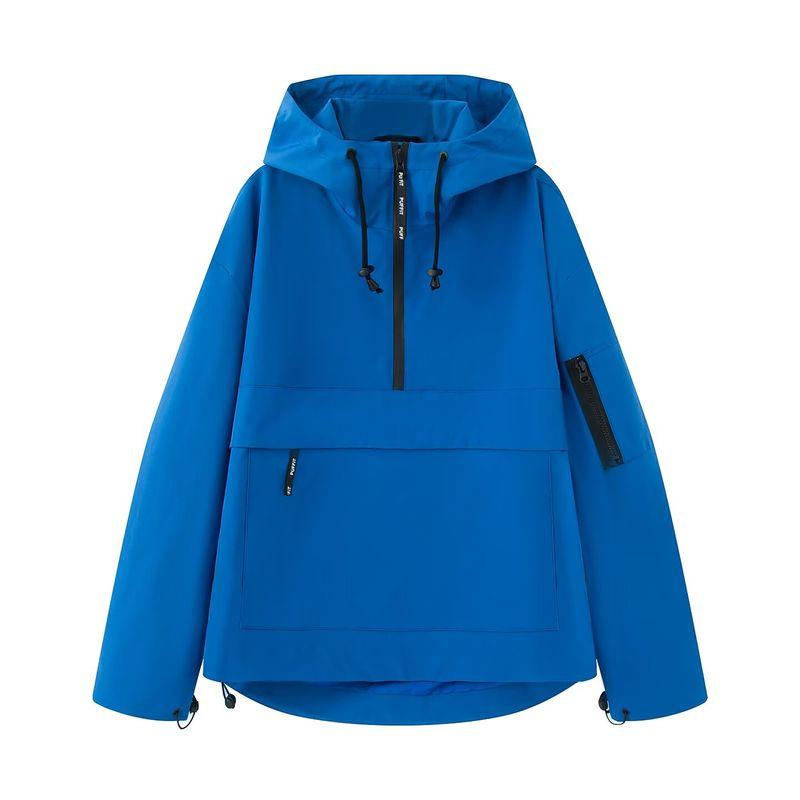 

Zbzr Autumn New Women clothes Western Style Fashion Temperament All-Match Loose Long sleeve Hood Cargo Jacket Blue XL