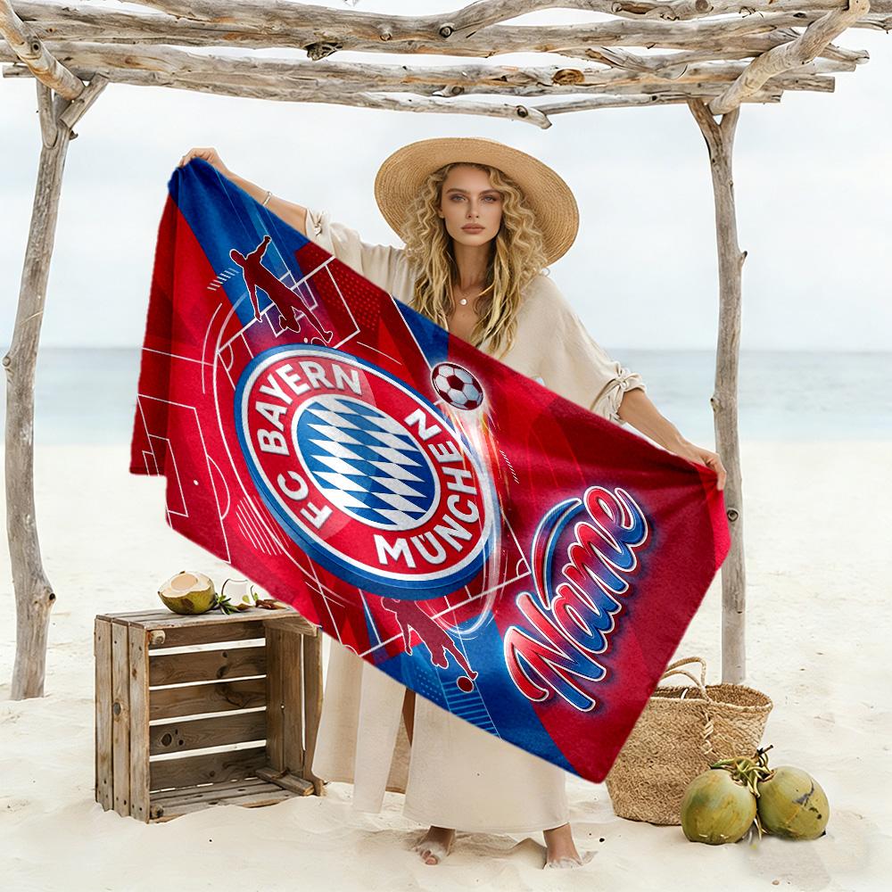 Bayern Munich Soccer Action Personalized Text Beach Towel Quick-Dry Soft Microfiber