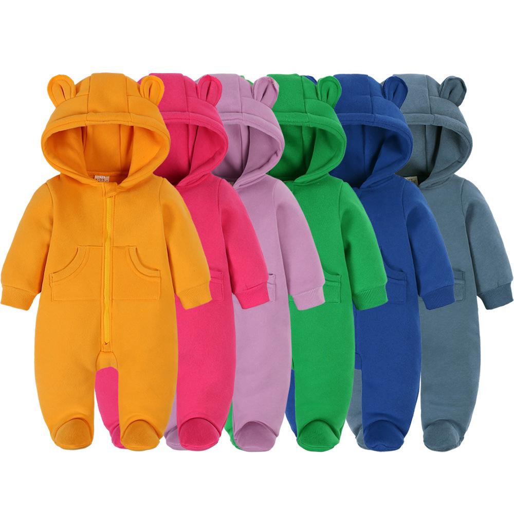 Autumn Winter Fleece Baby Jumpsuit: Cartoon Animal Footed Romper