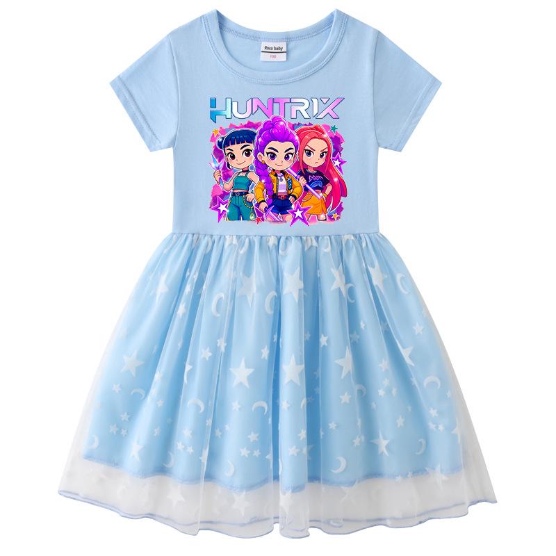 Girls' Kpop Rainbow Sequin Mesh Dress - Long Sleeve, Perfect for Spring & Autumn