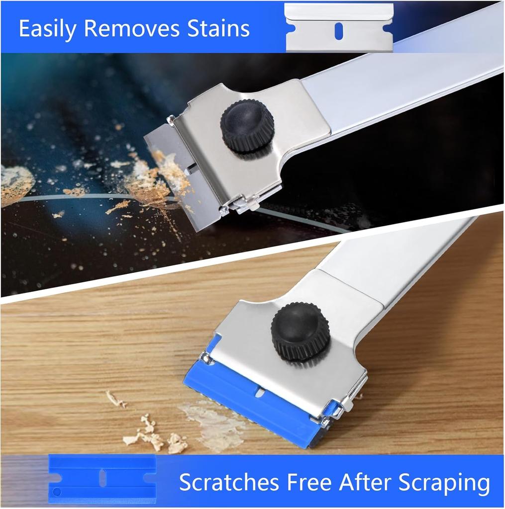 Long Handle Cleaning Spatula Including 10 Metal Replacement Blades 10 Plastic Replacement Blades Suitable for Stove Paint Layer Tile Glass Wi