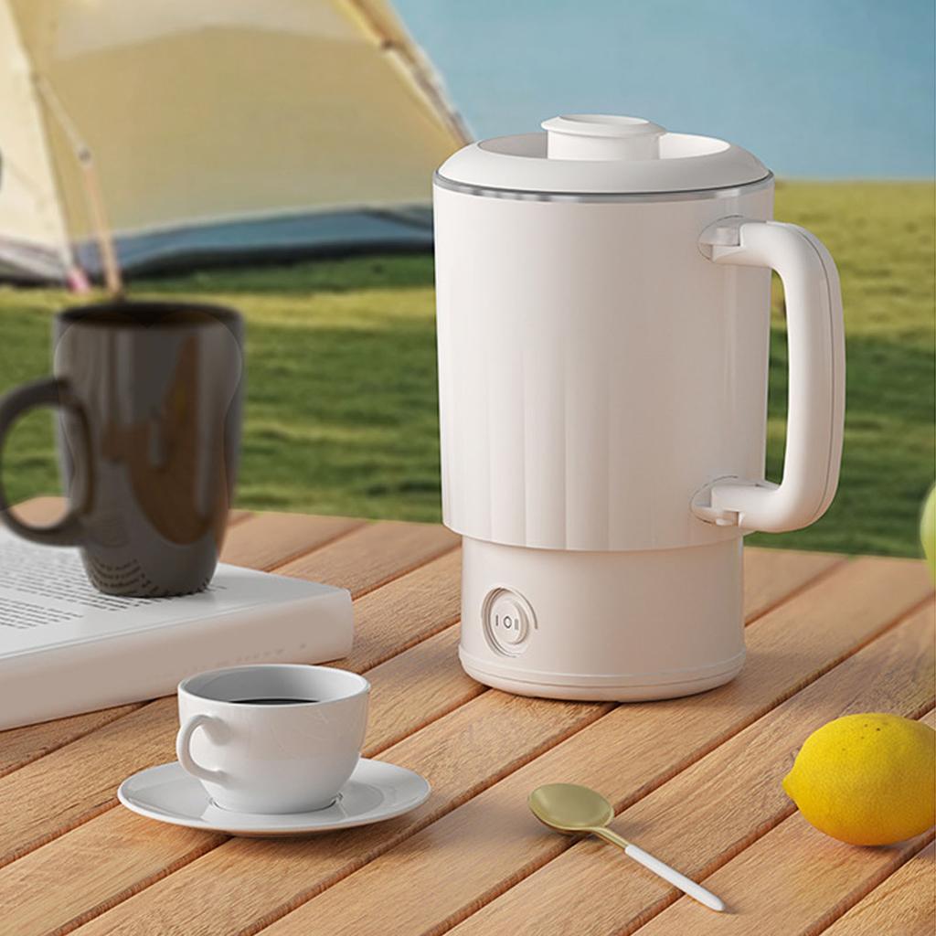 Portable Electric Kettle White 600ml Stainless Steel Interior Insulated Hot Water Kettle for Tea Coffee