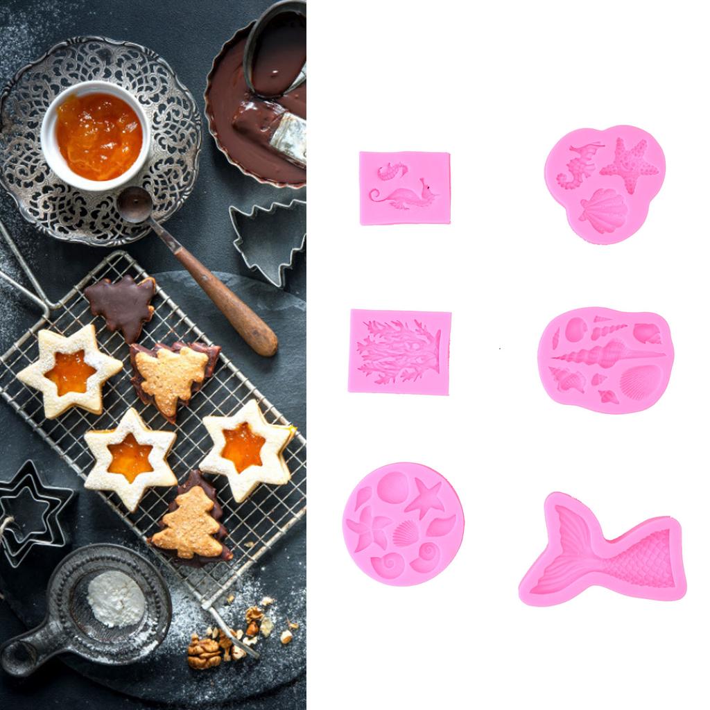 6PCS Silicone Molds Marine Shaped Fondant Cake Chocolate Mould Decorating Tools