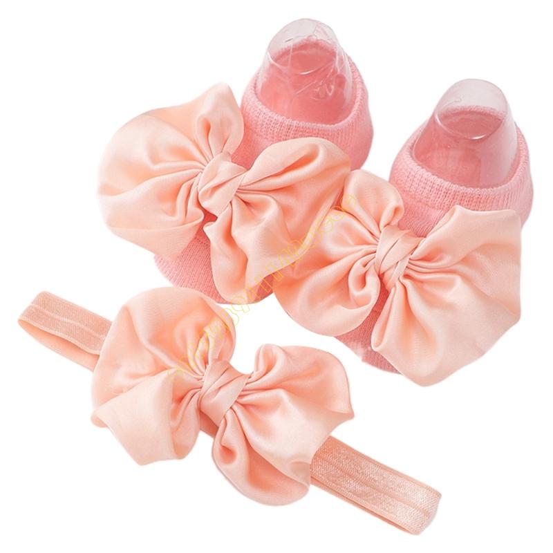 2pcs Breathable Floor Socks Bowknot Headband Infant Bowtie Socks Birthday Gift DXAD