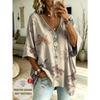 Women's large-size V-neck T-shirt, retro casual top, with printed design, fashionable and versatile ,machine washable.