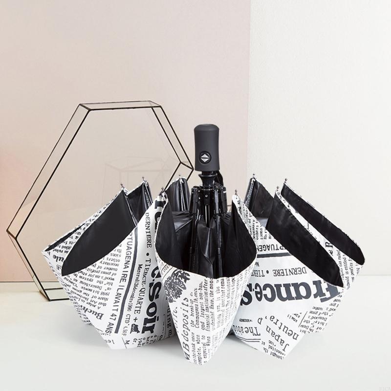 Retail/Drop Shipping Fully Automatic Newspaper Printing Three Folding Umbrella Unisex Retro Umbrellas for Outdoor Traveling and