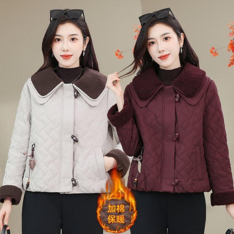 Fashion Temperament New Autumn and Winter Cotton-padded Clothes Small Short Lapel Splicing High-end Outer Cotton-padded Clothes Jacket