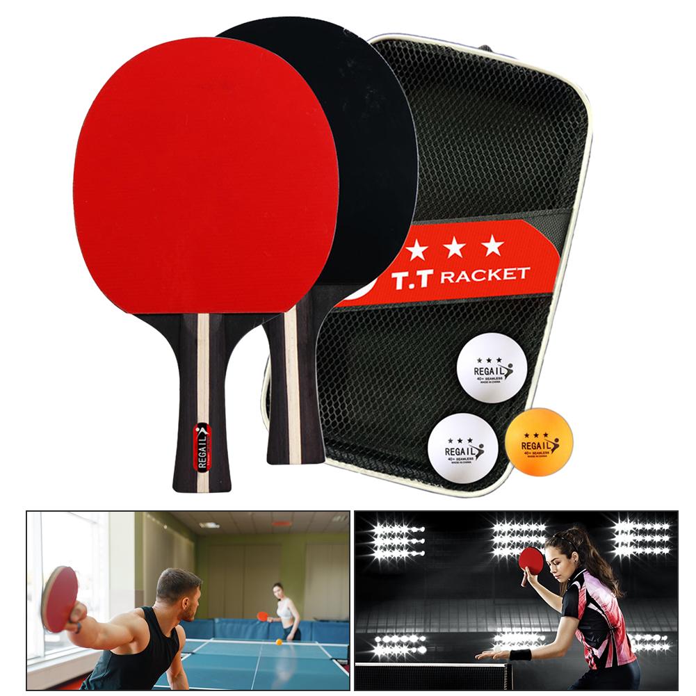 Table Tennis Racket 2 Rackets & 3 Balls Ping Pong Paddles Set Professional 2 Player Ping Pong Set for Beginners Training Game