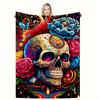 Decorative Throw Blanket with Intricate Skull Motif Art for Modern Sofa, Bed, Living Room, and Home Space Styling